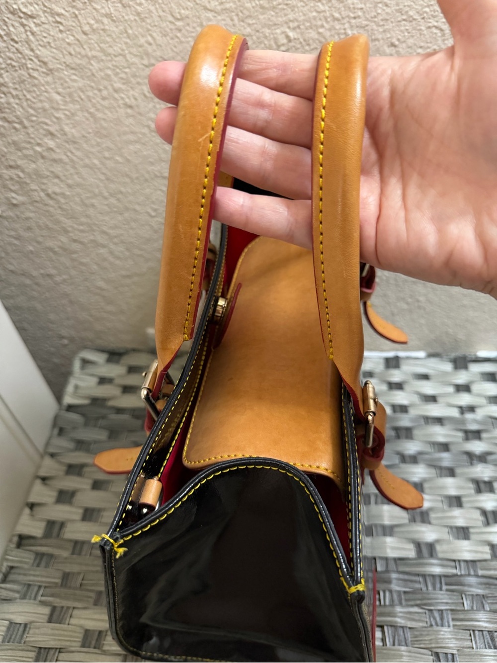Dooney & Bourke Janine Black Patent Leather Satchel Tote Bag w/ Leather Handles - Picture 12 of 15